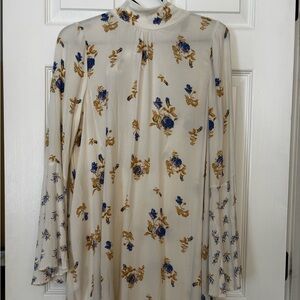 Free People Cream Dress with Blue/Purple and Yellow Floral Design